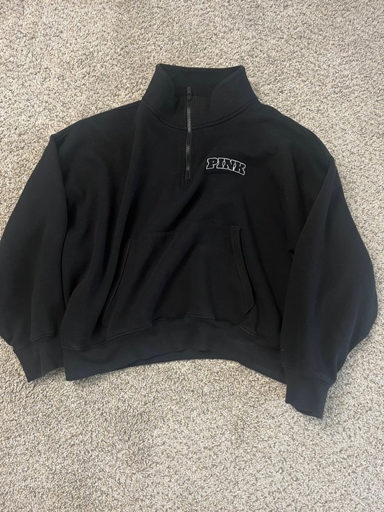 PINK Victoria's Secret Tops - PINK Victoria's Secret Half-Zip Cropped Pullover Sweatshirt - Black